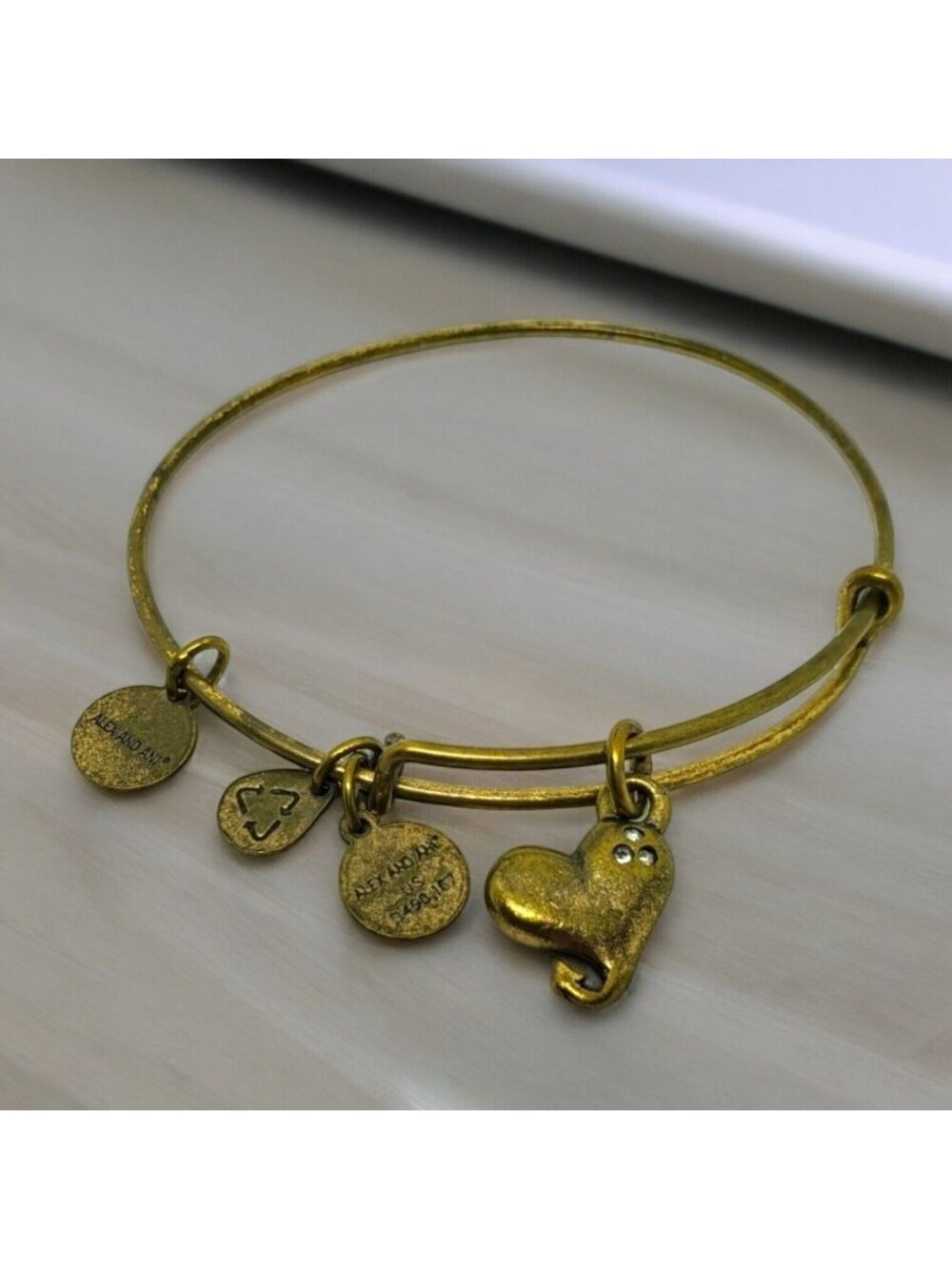 Alex and Ani Cupid's Heart Charm Expandable Bangle Gold Tone Bracelet - Picture 1 of 5